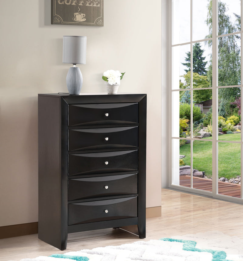 Glory Furniture Marilla accent chest with a sleek wood finish, featuring storage drawers and modern design for living room decor.