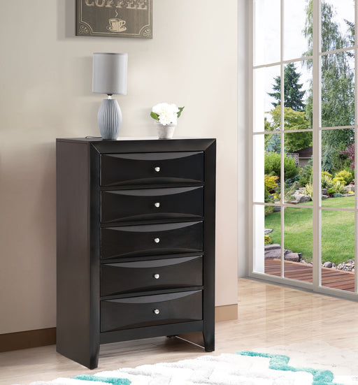 Glory Furniture Marilla accent chest with a sleek wood finish, featuring storage drawers and modern design for living room decor.