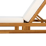 Premium Acacia Wood Lounge Chaise Set With Water Resistant Cushions, Adjustable Recline - Cream / Teak - R&R Furniture Gallery (Fountain Valley, CA)