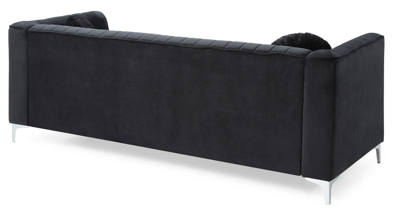 Glory Furniture Delray micro suede sofa, stationary sofa with plush cushions and sleek design in a modern living room setting.