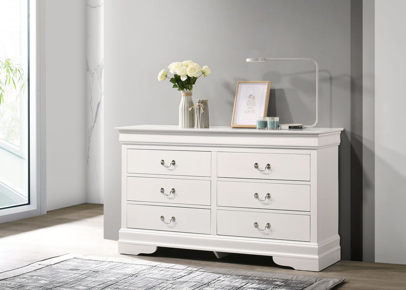 Elegant Louis Phillipe traditional dresser by Glory Furniture with classic wooden design and multiple drawers for storage.