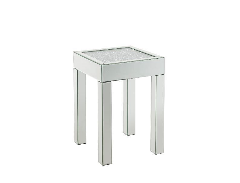 Noralie - 16" Square End Table With Glass Top - Mirrored & Faux Diamonds - R&R Furniture Gallery (Fountain Valley, CA)
