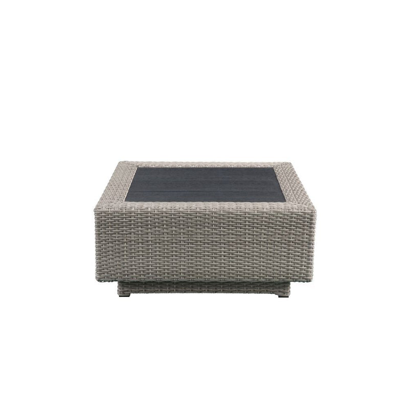 Salena - Patio Sectional Sofa With 4 Pillows & Coffee Table - Beige Fabric & Gray Wicker - R&R Furniture Gallery (Fountain Valley, CA)