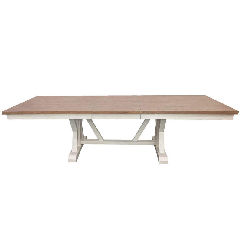 Americana Modern Dining - Extendable Trestle Table With 8 Upholstered Chairs - Cotton