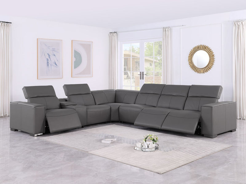 1208 - 7 Piece L-Shaped Leather Reclining Sectional With 3 Power Recliners