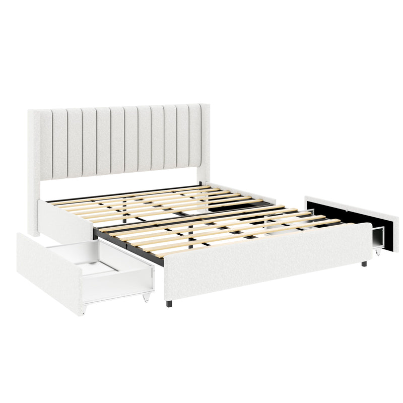 Anda - Boucle Upholstered Platform Bed With Patented Drawers Storage - Ivory - R&R Furniture Gallery (Fountain Valley, CA)