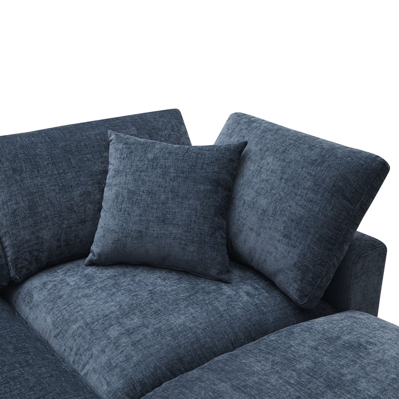 Luxe & Co. modern modular cloud sofa bed with 6 seats, sectional couch set, ottoman, convertible U-shape sleeper for living room.