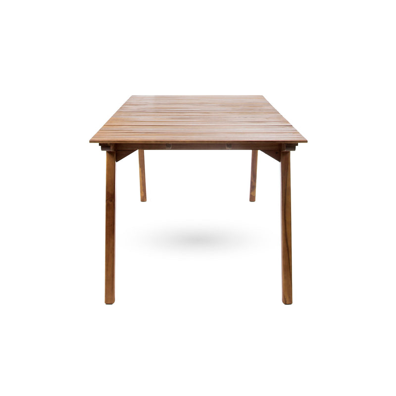 Outdoor teak dining table with sturdy frame from Noble House, designed for outdoor patio gatherings and al fresco dining.