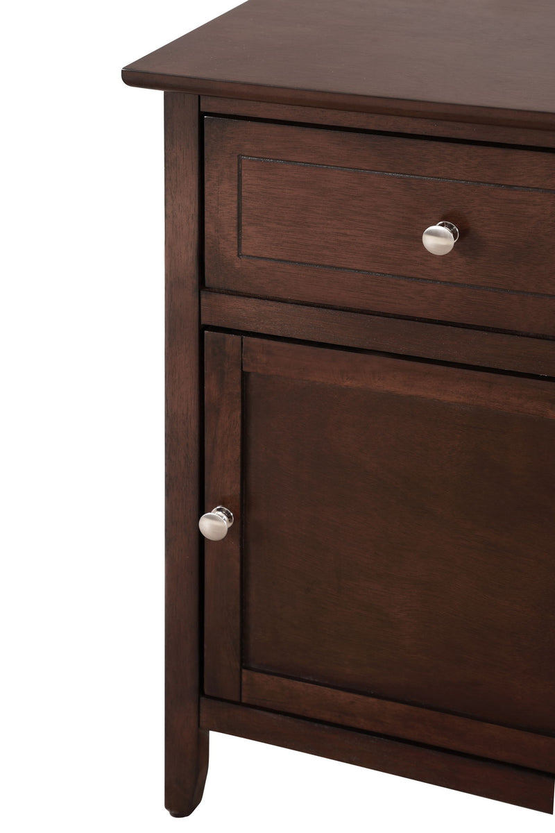Glory Furniture Izzy cappuccino accent nightstand with single drawer and modern design, wood finish, and sleek handles.