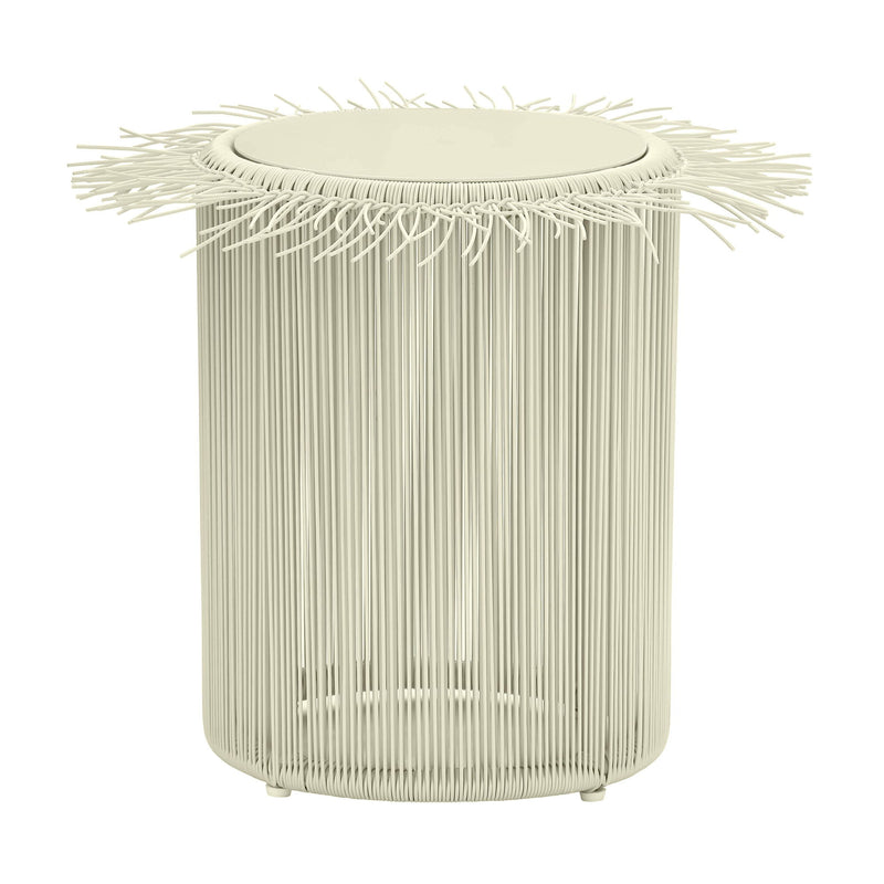 TOV Furniture Rafa outdoor side table with a sleek, modern design and a smooth surface for outdoor patio use.