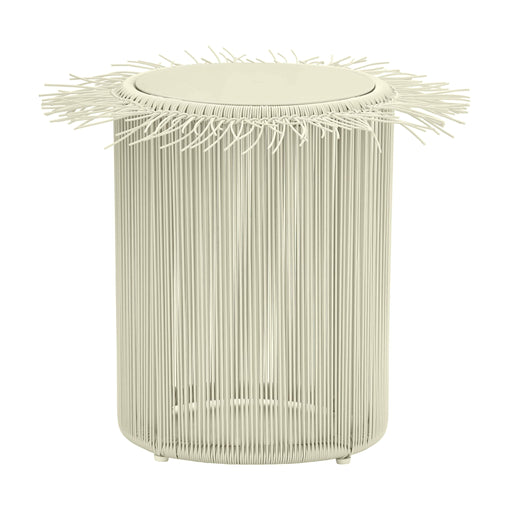 TOV Furniture Rafa outdoor side table with a sleek, modern design and a smooth surface for outdoor patio use.