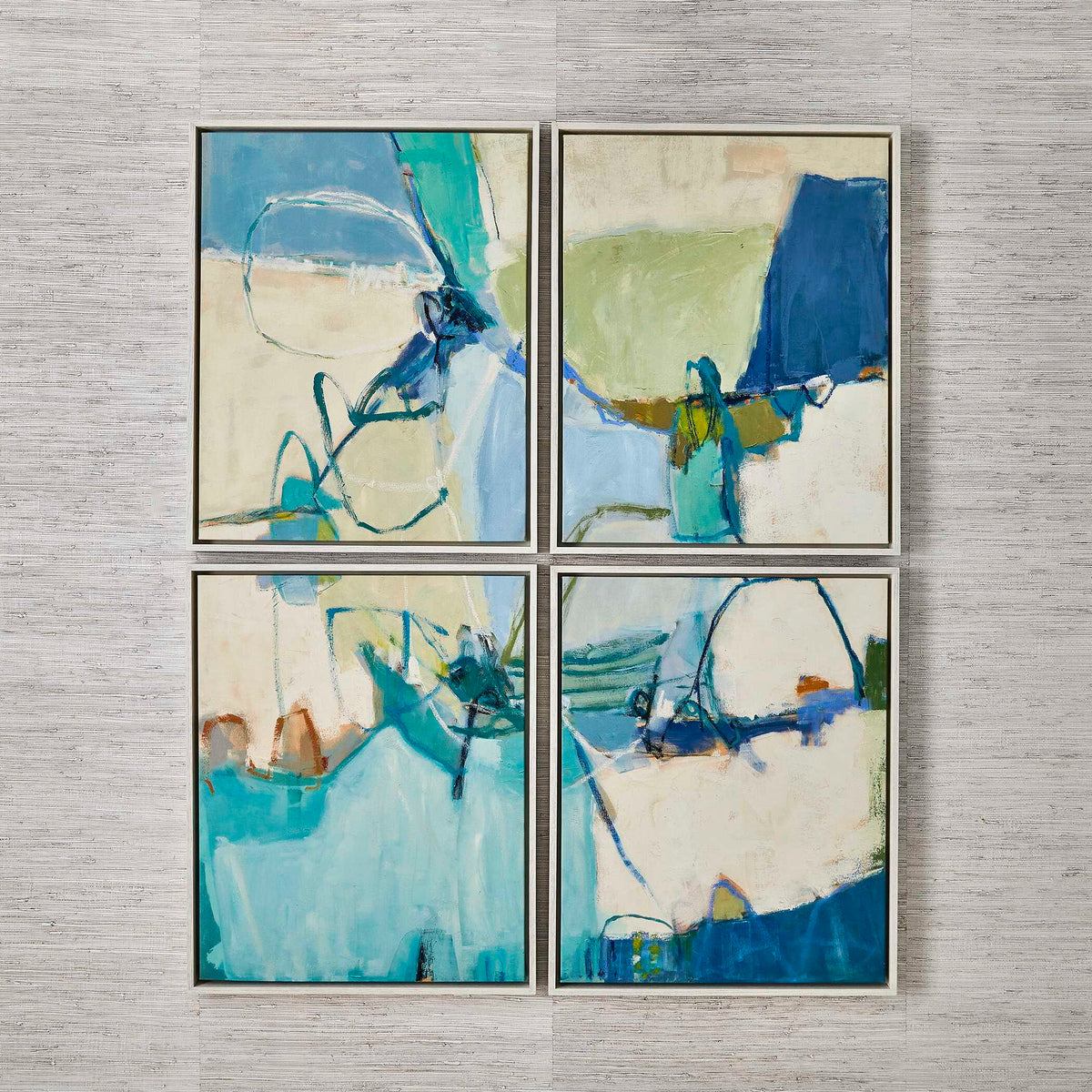 Cool Outlook - Framed Canvases (Set of 4) - Black / Blue / Green