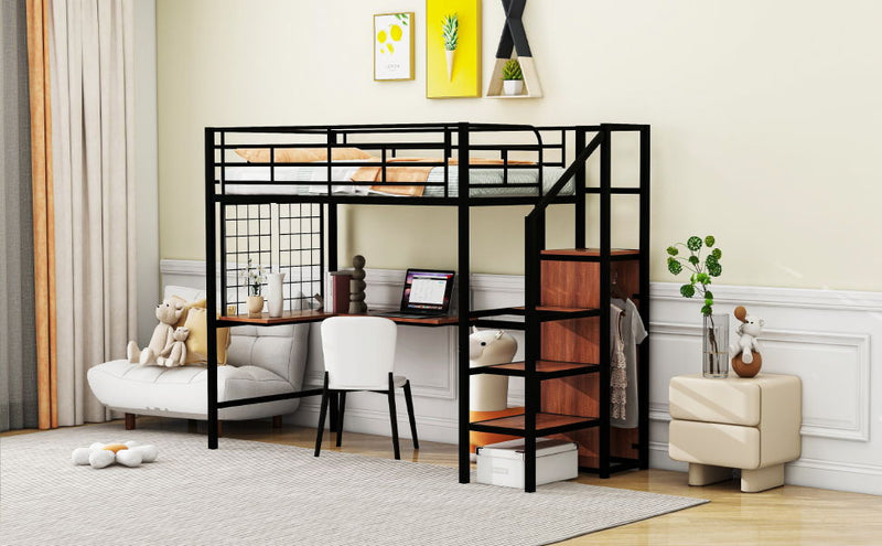 Loft Bed With Desk And Grid, Stylish Frame With Lateral Storage Ladder And Wardrobe - R&R Furniture Gallery (Fountain Valley, CA)