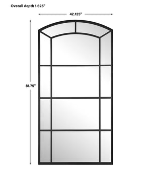 Black oversized arch accent mirror by Uttermost with a sleek, modern design and a bold, curved frame.