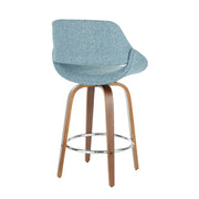 Lumi Source Fabrico mid-century modern fixed height counter stool set with round footrest, sleek design and wooden legs.