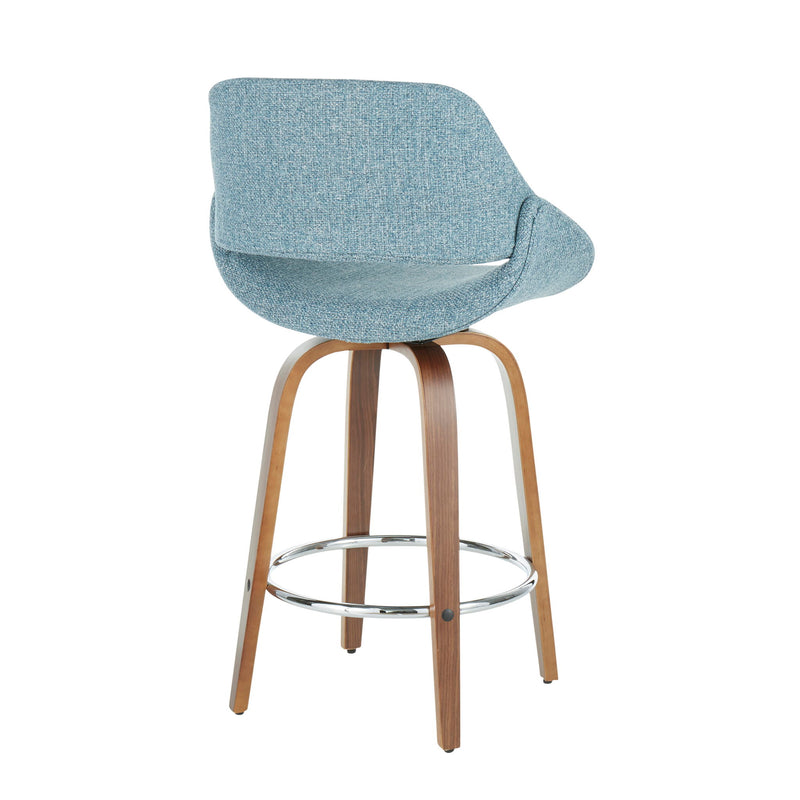 Lumi Source Fabrico mid-century modern fixed height counter stool set with round footrest, sleek design and wooden legs.