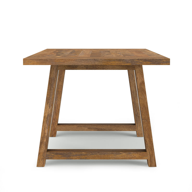 Simpli-Home Whitley dining table with wooden surface and sturdy legs, ideal for modern dining room settings.