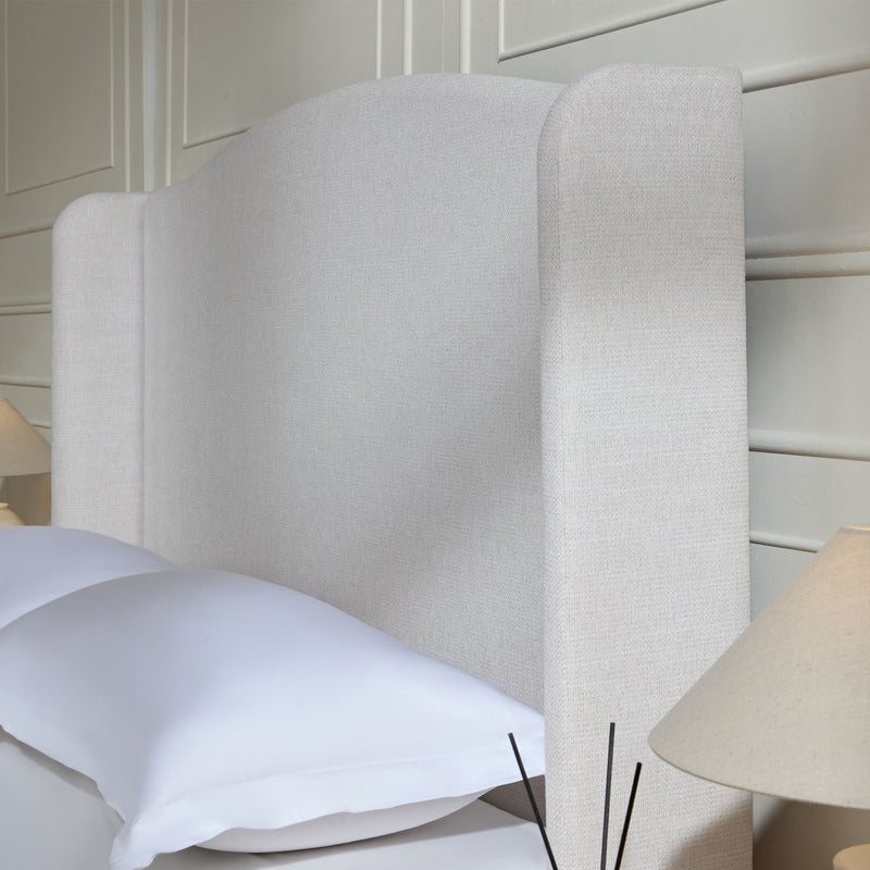Hannah - Upholstered Wingback Bed Size / Tall Headboard Upholstered King Bed / Premium Textured Look / Minimalist Designs / No Box Spring Needed - R&R Furniture Gallery (Fountain Valley, CA)