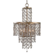 Uttermost Valka 6-light crystal chandelier with light brown frame and sparkling crystal accents, elegant lighting fixture.