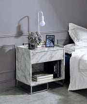 Azrael - Accent Table - White Printed Faux Marble & Chrome - R&R Furniture Gallery (Fountain Valley, CA)