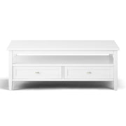 Handcrafted Warm Shaker coffee table by Simpli-Home featuring a natural wood finish and sturdy table top.