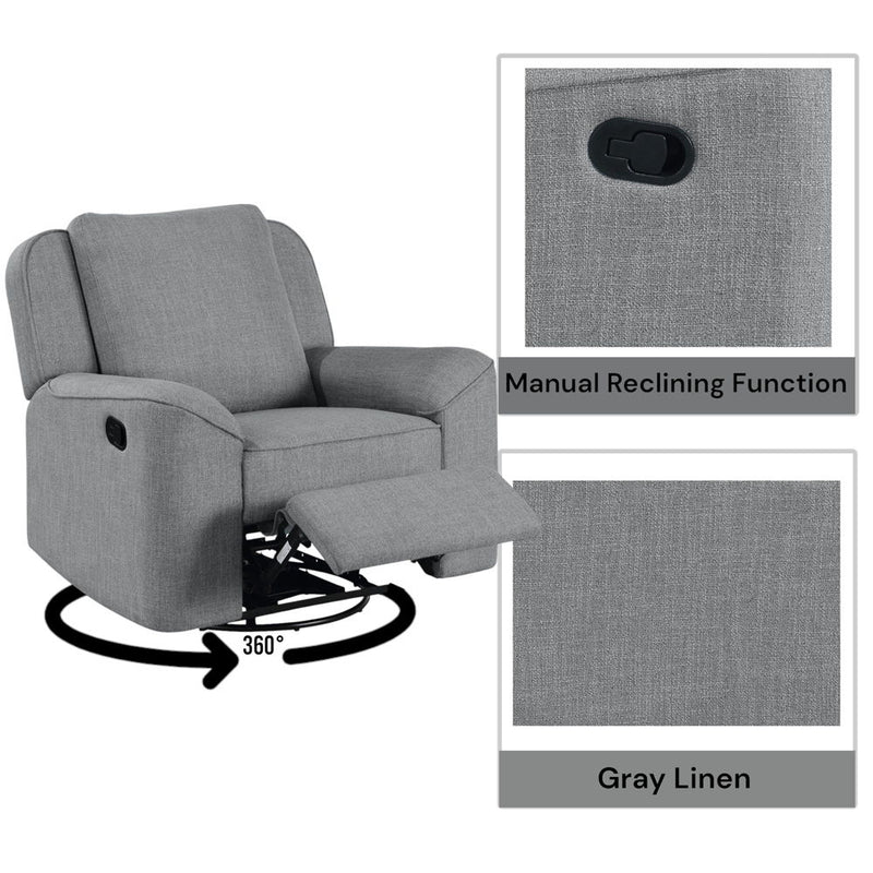 Destiny - Glider Recliner With Swivel - Gray Linen - R&R Furniture Gallery (Fountain Valley, CA)