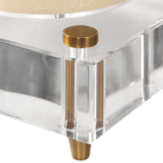 Pair of beige Claire crystal block candleholders by Uttermost, modern glass holders for candles, sleek and elegant design.