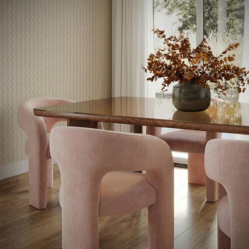 TOV Furniture Malone dining arm chair with upholstered seat and backrest, featuring sleek modern design for dining room decor.