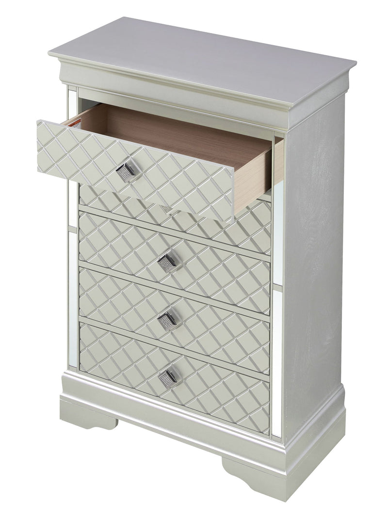 Glory Furniture Verona accent chest with a sleek wooden finish, featuring multiple drawers for stylish storage.