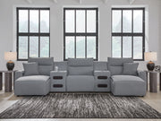Signature Design by Ashley Modmax II reclining sectional in salt and pepper fabric, featuring plush cushions and reclining seats.