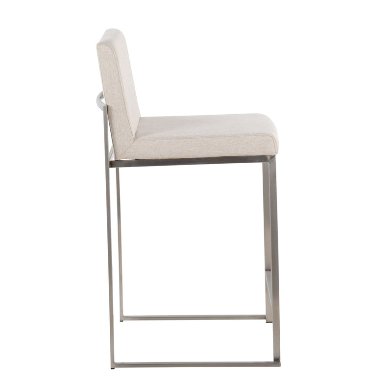 Lumi Source Fuji high back counter stool with contemporary design, featuring wooden legs and a padded seat for modern kitchen seating.