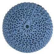 Handcrafted Nikki round accent pouf by Simpli-Home featuring soft, hand-knit fabric and a plush, comfortable design.