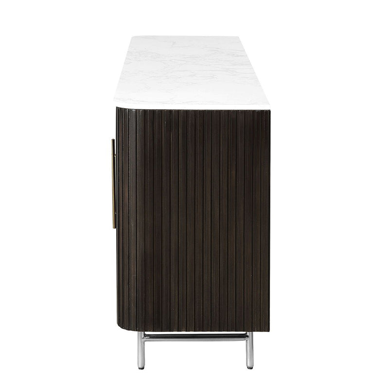 Clayten - Server With Marble Top & Fireplace - White & Espresso - R&R Furniture Gallery (Fountain Valley, CA)