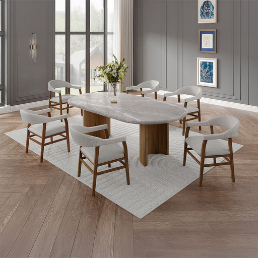 Darcy - Dining Table - Natural Marble Top & Dark Walnut - R&R Furniture Gallery (Fountain Valley, CA)