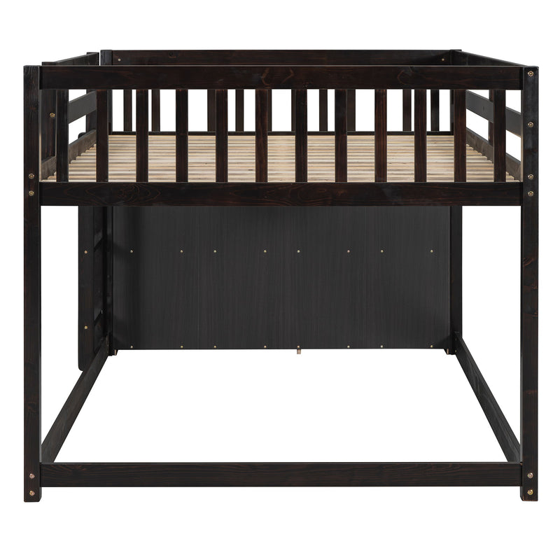 DreamHaus bunk bed with four drawers and three shelves, featuring sturdy wood construction and space-saving design for kids' rooms.