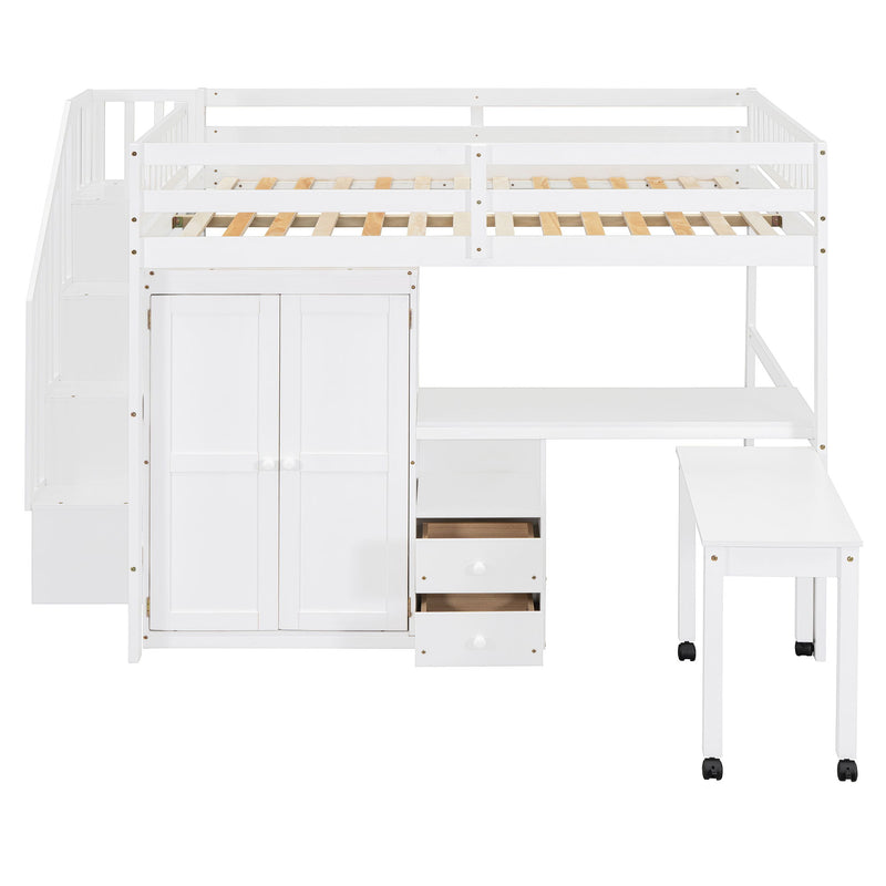 Loft Bed With Stairs, Bookshelf, Drawers, Desk & Wardrobe, Space Saving Multifunctional Furniture - R&R Furniture Gallery (Fountain Valley, CA)