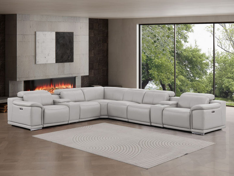 2679 - 8-Piece L-Shaped Power Reclining Sectional In Genuine Leather (4 Recliners) - R&R Furniture Gallery (Fountain Valley, CA)