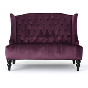 Noble House Nurturing upholstered loveseat with wing back and diamond tufting, featuring plush fabric and elegant design.