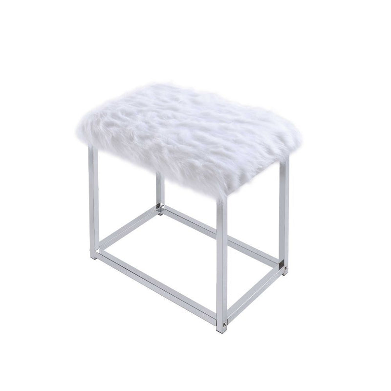 Carenze II - Vanity Set - White Faux Fur & Chrome - R&R Furniture Gallery (Fountain Valley, CA)