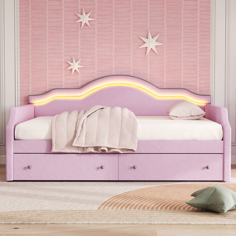 Upholstered Daybed With LED Lights And 2 Drawersme - R&R Furniture Gallery (Fountain Valley, CA)