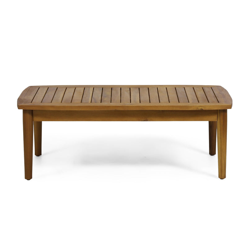 Noble House outdoor acacia wood loveseat set with two-seater and matching coffee table, perfect for patio or garden relaxation.