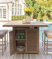 Walton Bridge - Square Bar Table W/Fire Pit - Driftwood - R&R Furniture Gallery (Fountain Valley, CA)