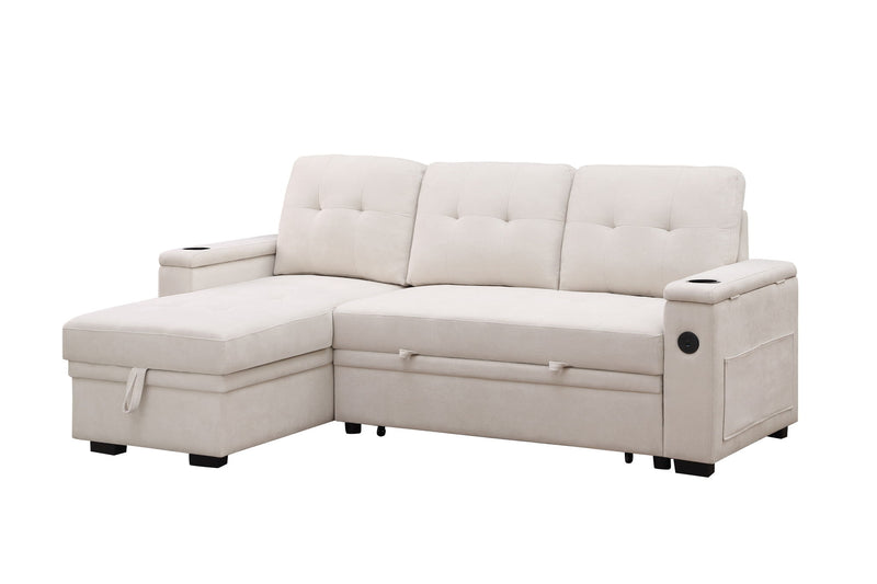 Ashlyn II - 84"W Woven Fabric Reversible Sleeper Sectional Sofa with Storage Chaise - R&R Furniture Gallery (Fountain Valley, CA)