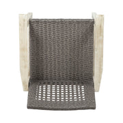 Set of two Noble House outdoor dining chairs with acacia wood frames, featuring slatted seats and backrests for patio use.