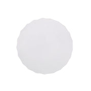 Antique white outdoor end table with scallop edge design by Noble House, showcasing a sturdy metal frame and elegant decorative details.