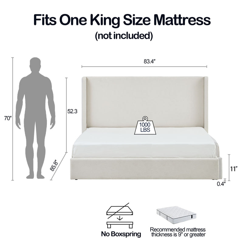 Carmen - King Size Upholstered Wingback Bed - Ivory - R&R Furniture Gallery (Fountain Valley, CA)