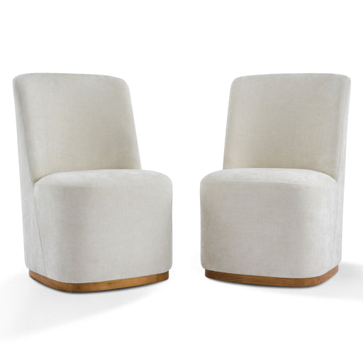 Pair of Noble House indoor upholstered dining chairs with cushioned seats and fabric upholstery, set of two.
