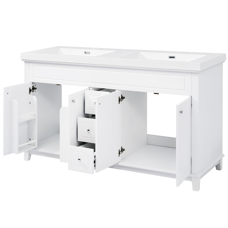 Bathroom Vanity With Double Sinks, 3 Drawers & 4 Doors, Soft Close, All Open Back Design - White