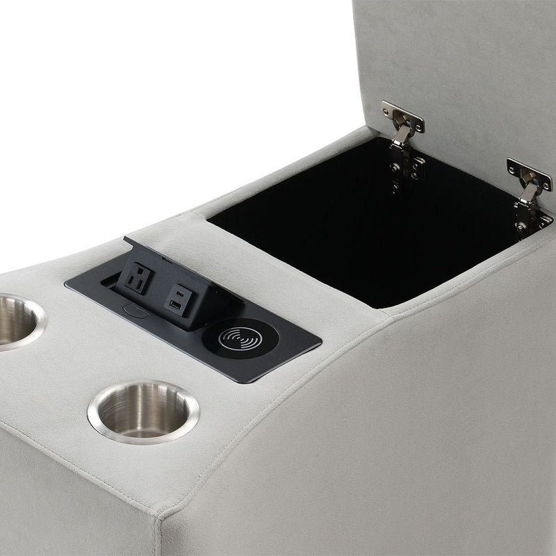 Emee - Console With USB - Gray Corduroy - R&R Furniture Gallery (Fountain Valley, CA)
