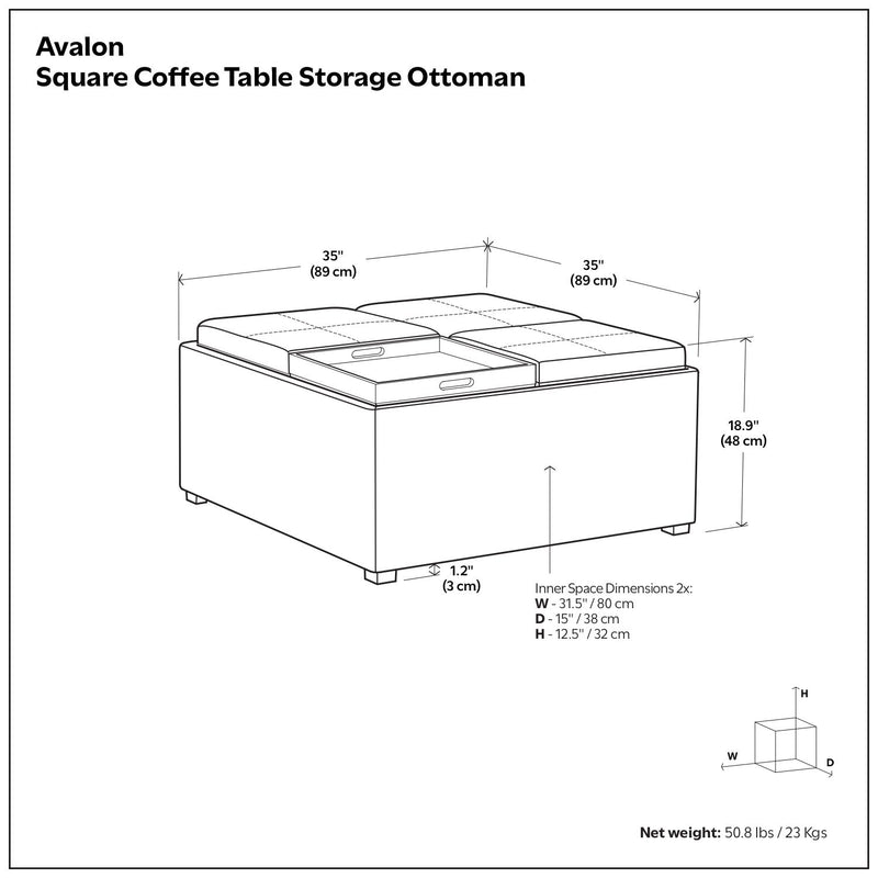 Avalon - Square Coffee Table, Storage Ottoman - R&R Furniture Gallery (Fountain Valley, CA)